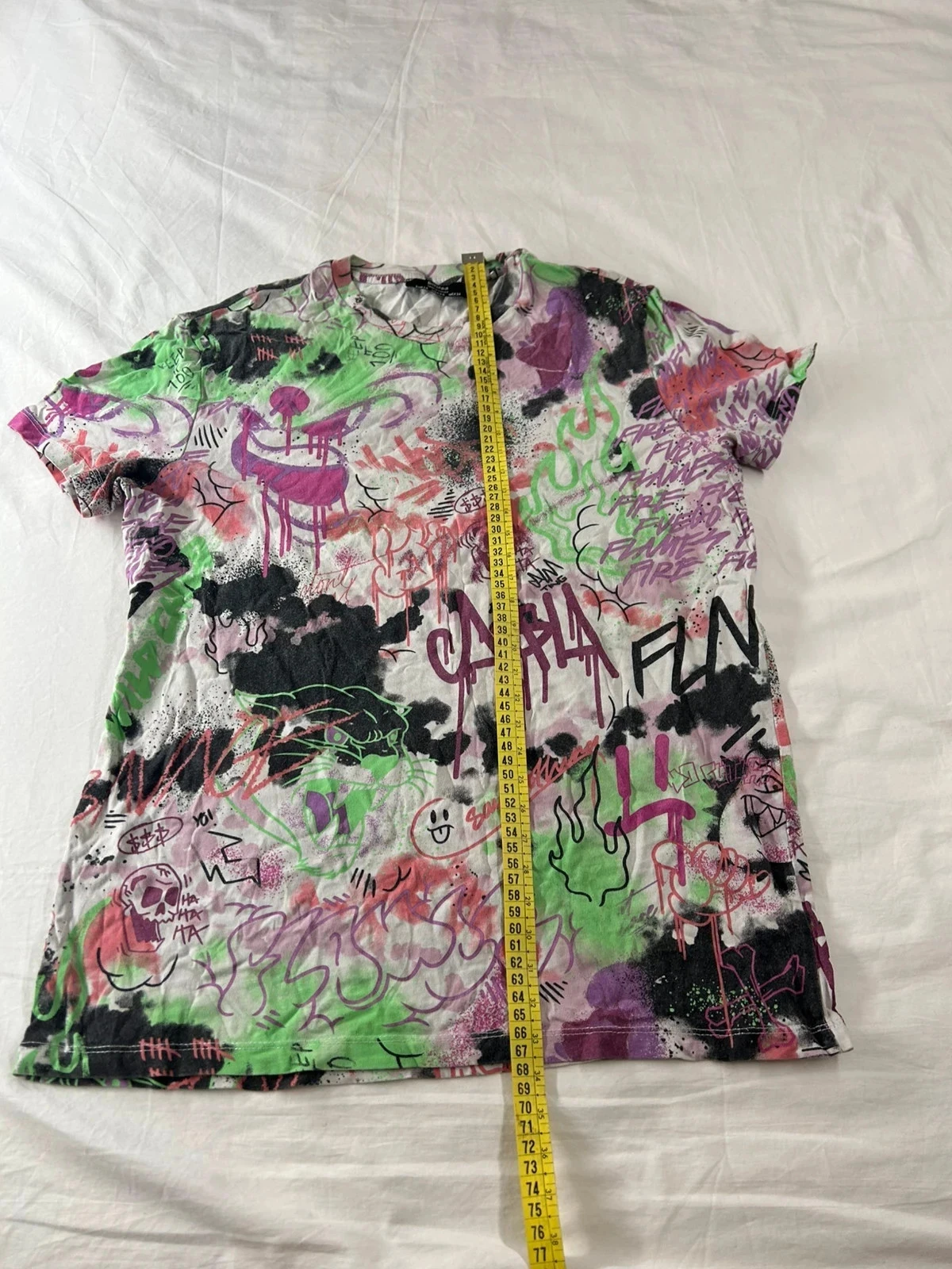 Wit paars groen vintage motief T-shirt Bershka – photo 6